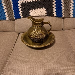 1968 Green Water Pitcher & Wash Basin, By  McCoy Pottery.
